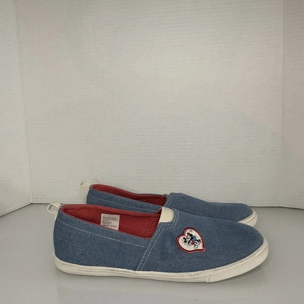 Disney Shoes Youth 5 Girls Mickey Mouse Comfort Slip On Loafer Blue Canvas